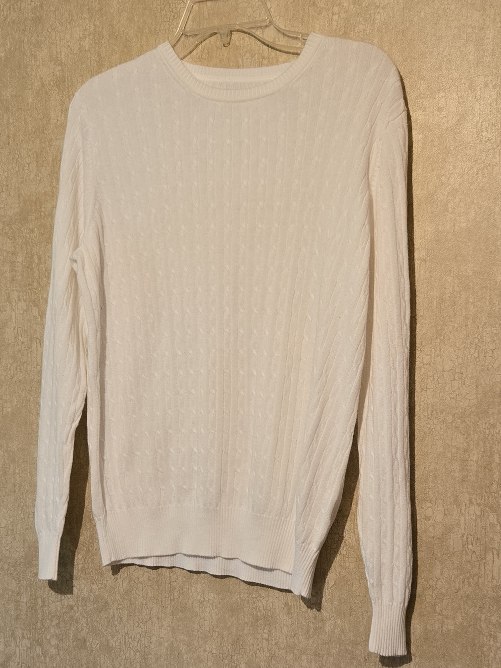 Kim Rogers White Cable-Knit Crewneck Sweater